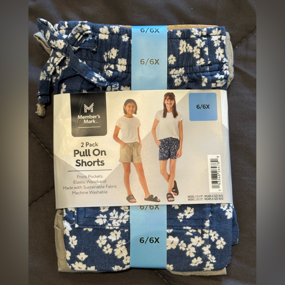 Member's Mark Blue and Tan Pull On Shorts 2 Pack sz 6/6x NWT